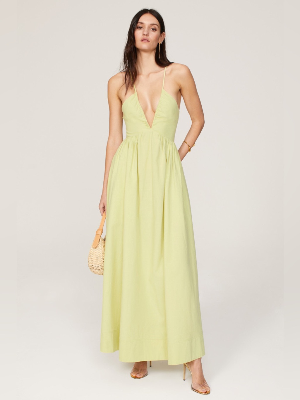 Line & Dot Pale Lime Spaghetti Strap Maxi Dress